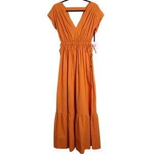 MEME ROAD NWT Marmellata Orange Maxi Dress Short Sleeve Cotton Poplin Women's 40